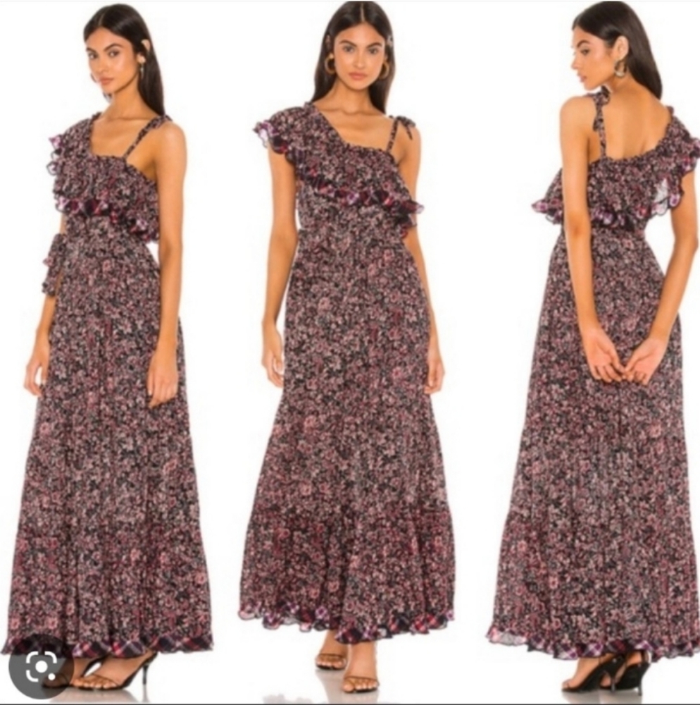 NWT Free People What About Love dress floral ruffle plaid Maxi dress